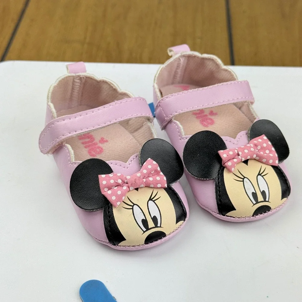 Disney Minnie Mouse Baby Girl Pink Crib Shoes Mary Jane Bow 6-9 Months
